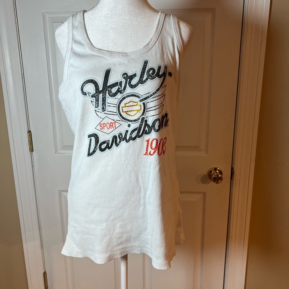 Harley Davidson Womens 03 Sport Scoop Neck White Sleeveless Tank 96340-13VW 2x